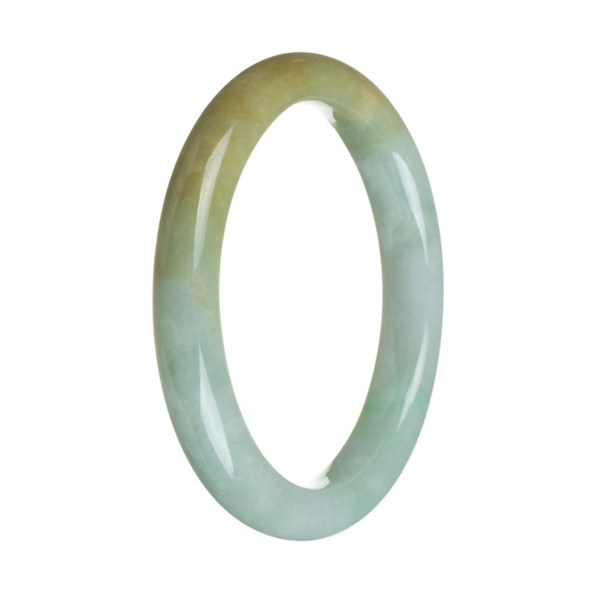 Genuine Type A Green And Brown Jadeite Jade Bracelet - 63mm Semi Round 4 Genuine Type A Green And Brown Jadeite Jade Bracelet - 63mm Semi Round - Image 2