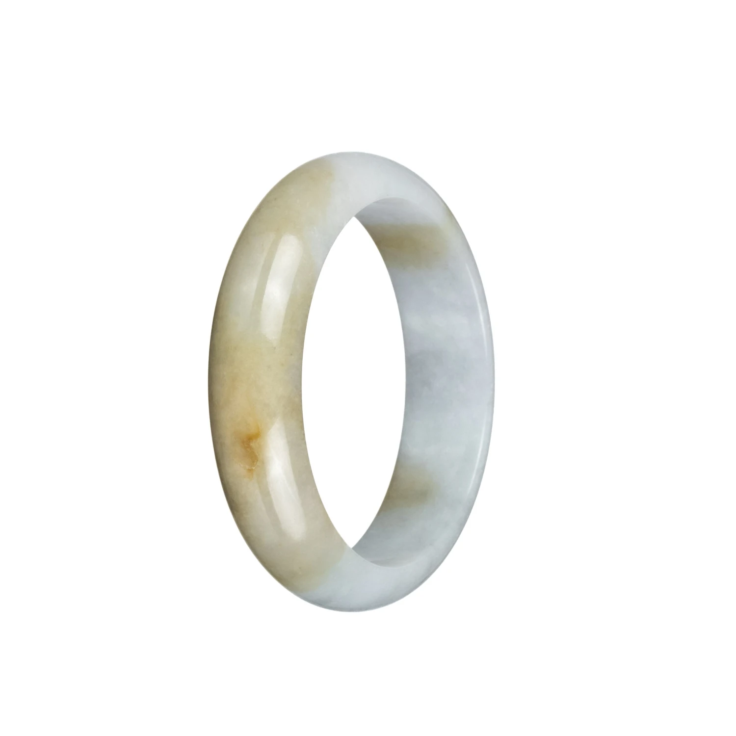 Authentic Grade A White And Brown Jadeite Jade Bangle - 54mm Half Moon 4 Authentic Grade A White And Brown Jadeite Jade Bangle - 54mm Half Moon - Image 2
