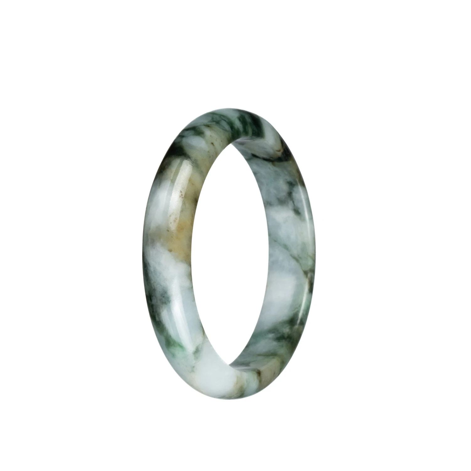 Certified Natural White And Green Pattern Jadeite Bangle Bracelet - 54mm Half Moon 5 Certified Natural White And Green Pattern Jadeite Bangle Bracelet - 54mm Half Moon - Image 3