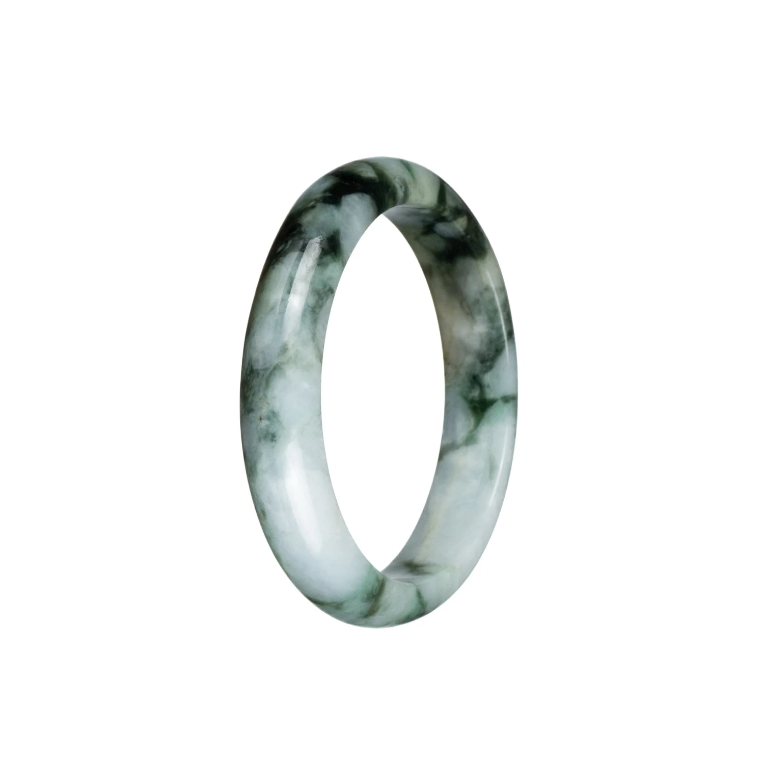 Certified Natural White And Green Pattern Jadeite Bangle Bracelet - 54mm Half Moon 4 Certified Natural White And Green Pattern Jadeite Bangle Bracelet - 54mm Half Moon - Image 2