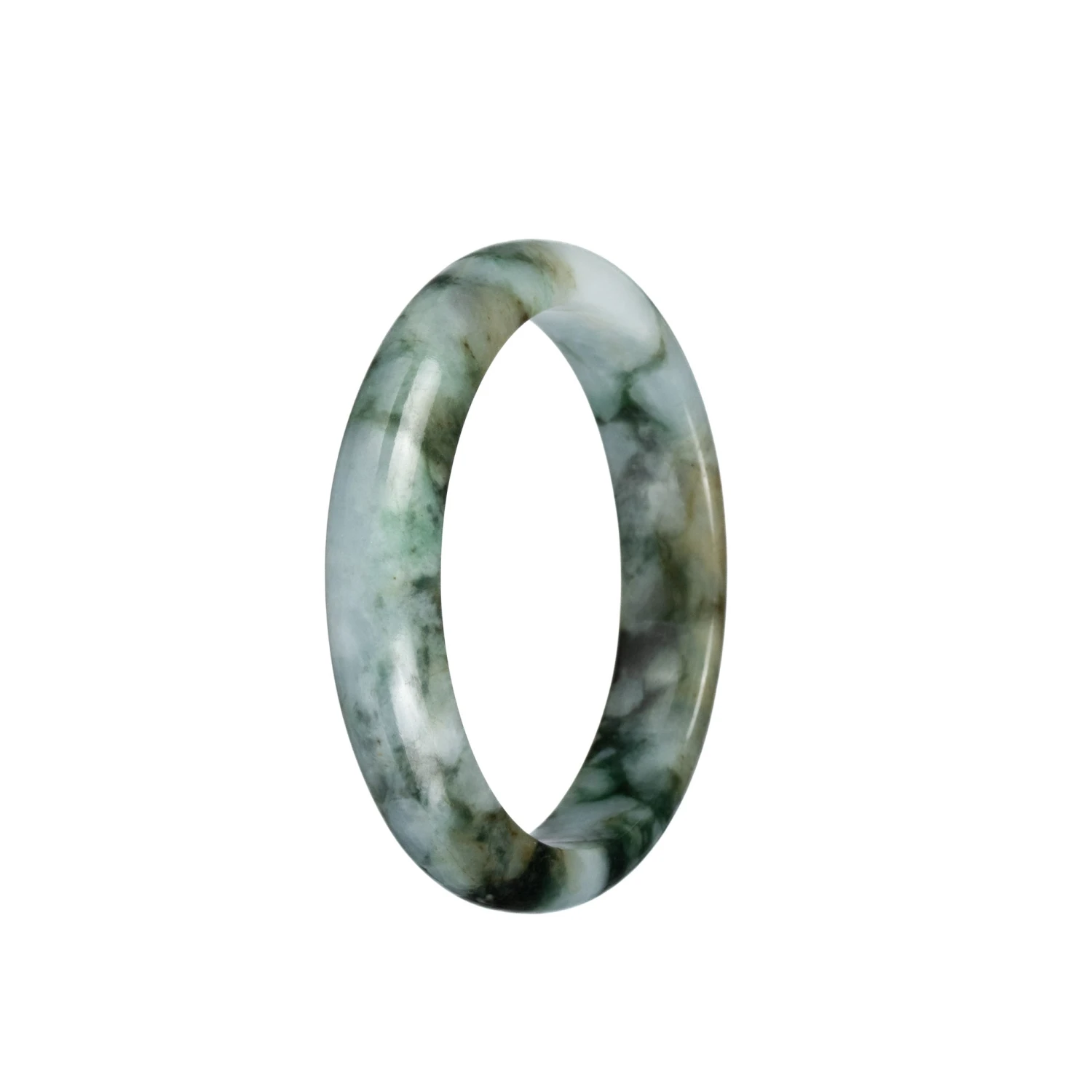 Certified Natural White And Green Pattern Jadeite Bangle Bracelet - 54mm Half Moon 3 Certified Natural White And Green Pattern Jadeite Bangle Bracelet - 54mm Half Moon