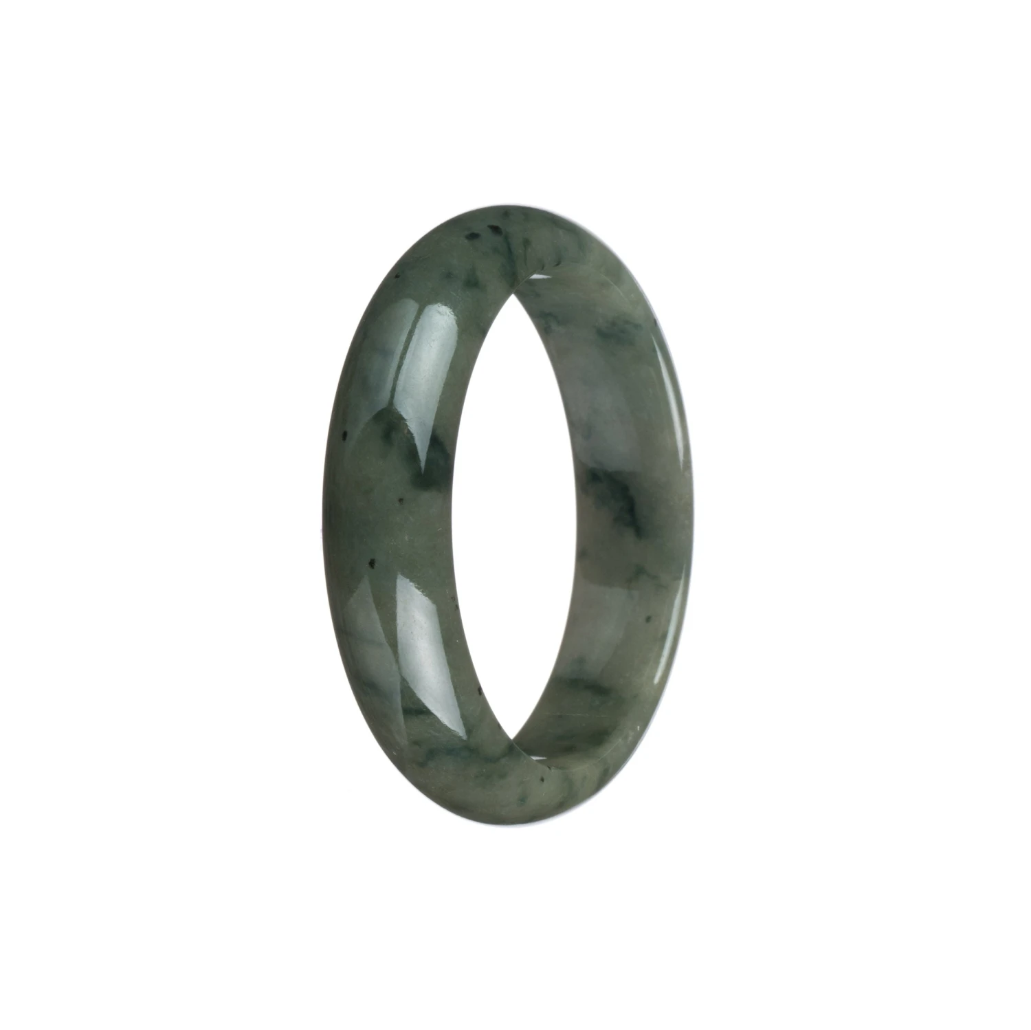 Genuine Type A Green With Dark Green Patterns Jadeite Jade Bangle - 46mm Half Moon 5 Genuine Type A Green With Dark Green Patterns Jadeite Jade Bangle - 46mm Half Moon - Image 3