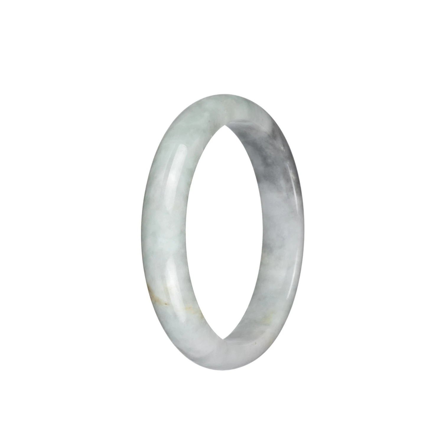 Real Type A Grey With Light Green Burma Jade Bangle - 55mm Half Moon 3 Real Type A Grey With Light Green Burma Jade Bangle - 55mm Half Moon
