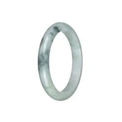 Certified Grade A Pale Green With Dark Green Patterns Burma Jade Bangle - 56mm Semi Round