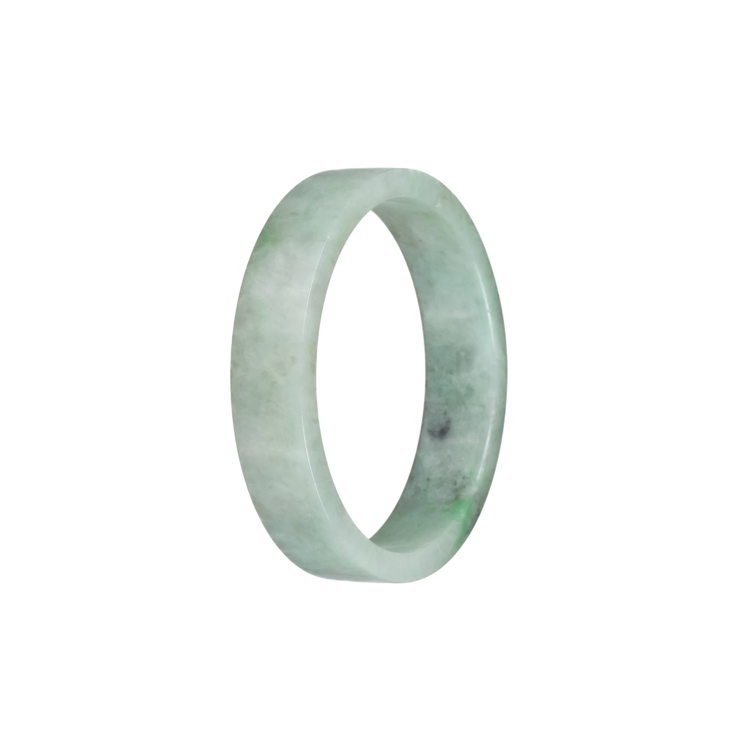 Genuine Grade A Pale Green With Green Pattern Jadeite Bangle - 52mm Flat 3 Genuine Grade A Pale Green With Green Pattern Jadeite Bangle - 52mm Flat