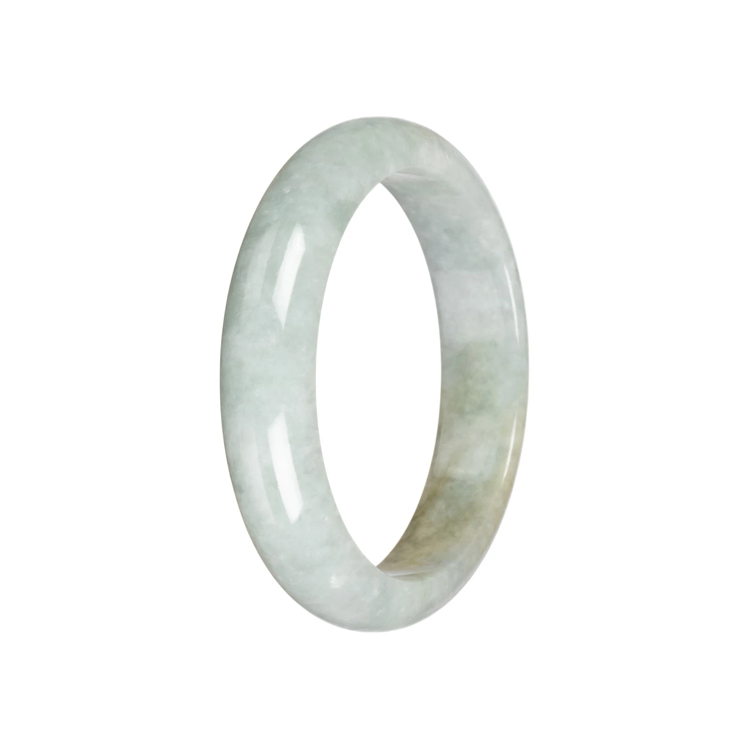 Genuine Pale Green With Brown Jadeite Bangle - 58mm Half Moon 3 Genuine Pale Green With Brown Jadeite Bangle - 58mm Half Moon