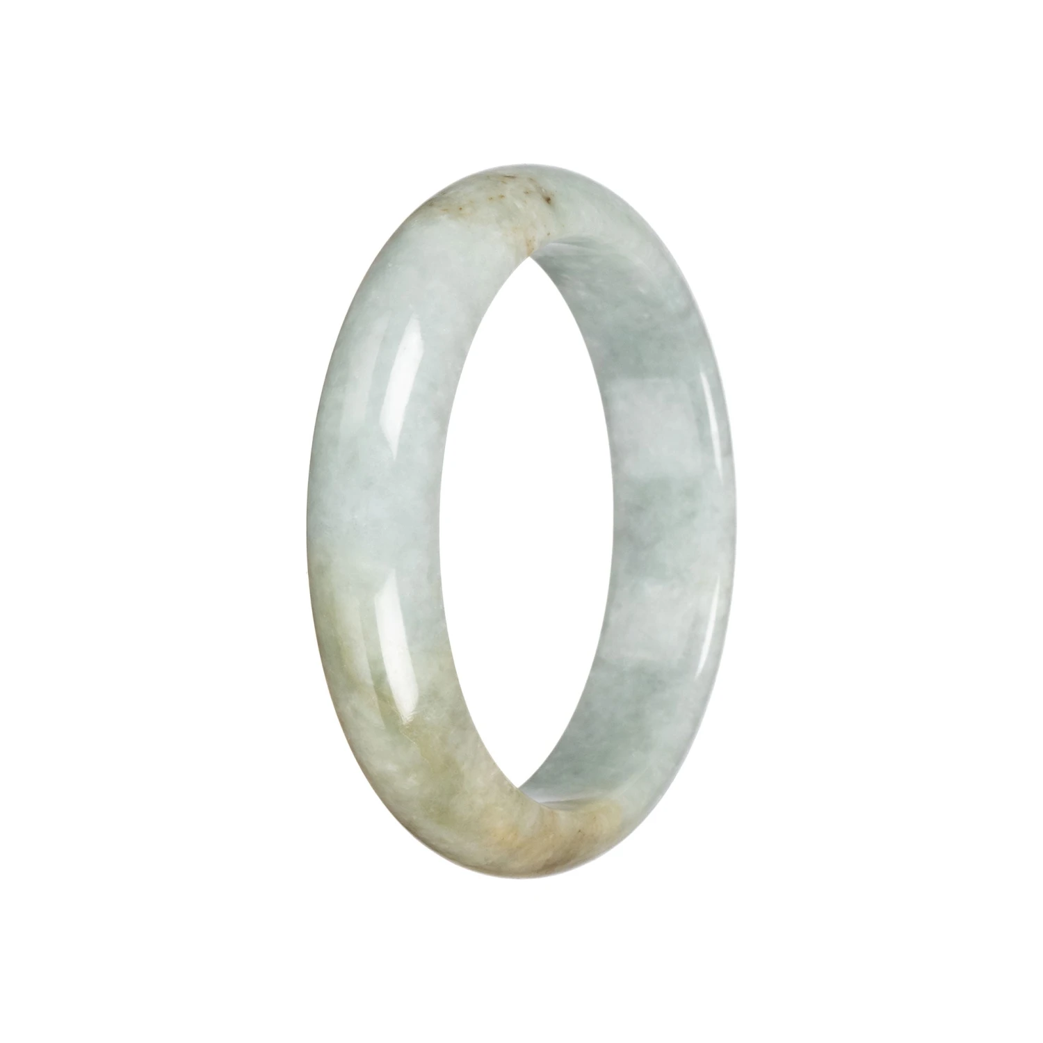 Genuine Pale Green With Brown Jadeite Bangle - 58mm Half Moon 4 Genuine Pale Green With Brown Jadeite Bangle - 58mm Half Moon - Image 2