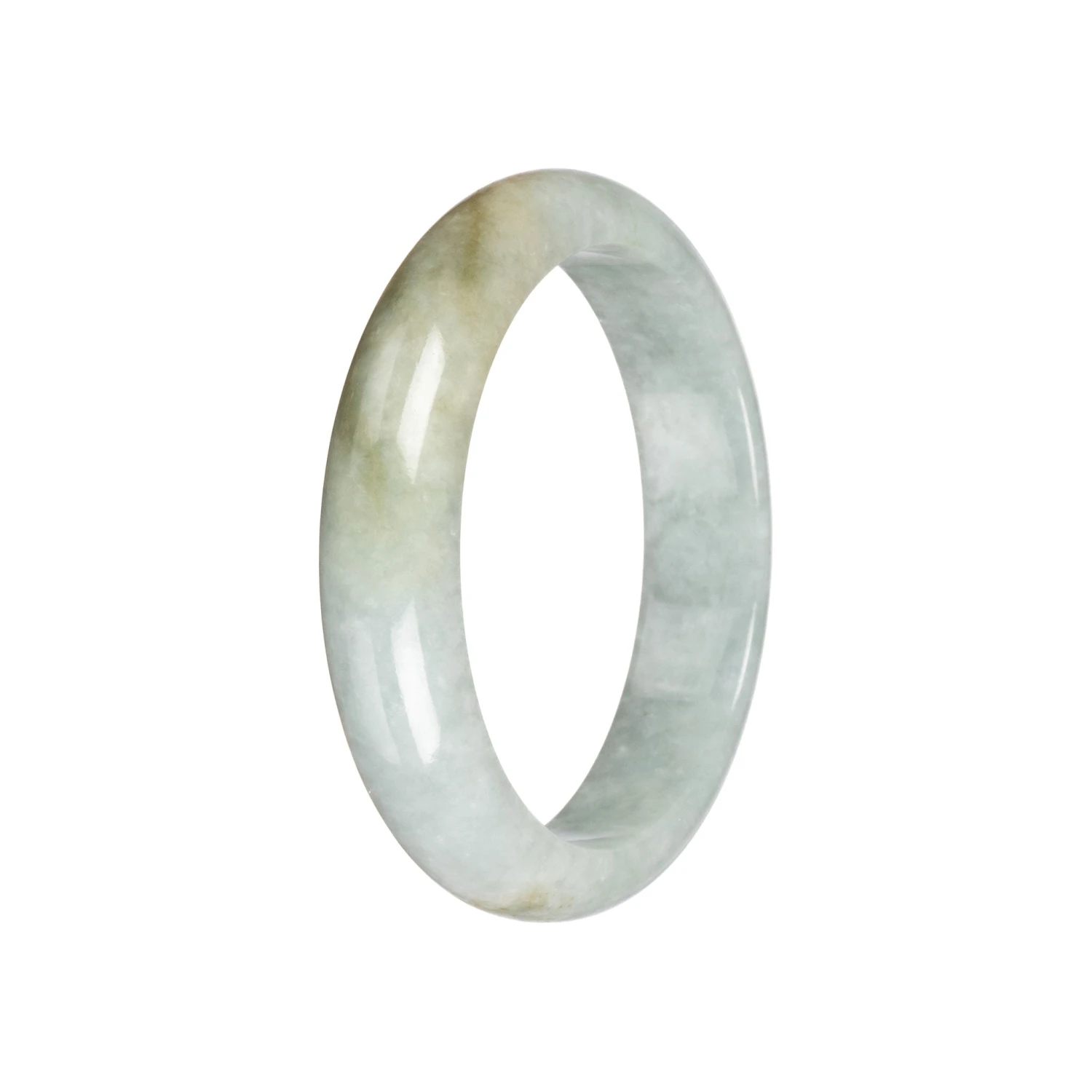 Genuine Pale Green With Brown Jadeite Bangle - 58mm Half Moon 5 Genuine Pale Green With Brown Jadeite Bangle - 58mm Half Moon - Image 3