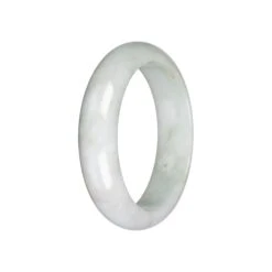 Natural White With Pale Green Jade Bangle Bracelet - 59mm Half Moon