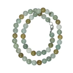 Green With White And Brown Jadeite Jade Bead Necklace