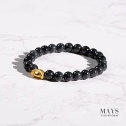 Small Grey And Black Jadeite Jade Bead Bracelet With 24k Gold Ingot - 7mm -Jayde Jewelry Outlet 92070022