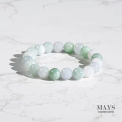 Pale Green And White Jadeite Jade Bead Bracelet - 9mm -Jayde Jewelry Outlet 92070058