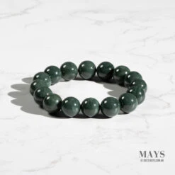 Mens Dark Green Jadeite Jade Bead Bracelet - 13mm -Jayde Jewelry Outlet 92070085