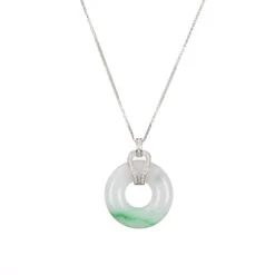 Green And White Jade Donut Pendant In 18K White Gold
