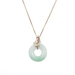 18K Rose Gold Light Green Jade Donut Pendant - Birdie