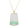 Trapezoid Apple Green And White Jade Pendant - Floral Frame