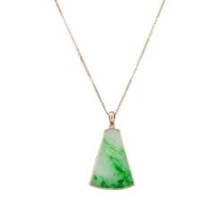 Trapezoid Jade Pendant With Emerald Green Patterns - Floral Frame