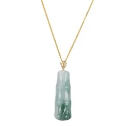 18K Yellow Gold Bamboo Jadeite Jade Pendant