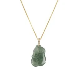 Dark Green Jadeite Jade RuYi Necklace