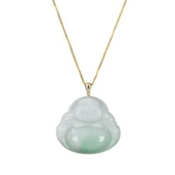 Green And White Laughing Buddha Jade Pendant