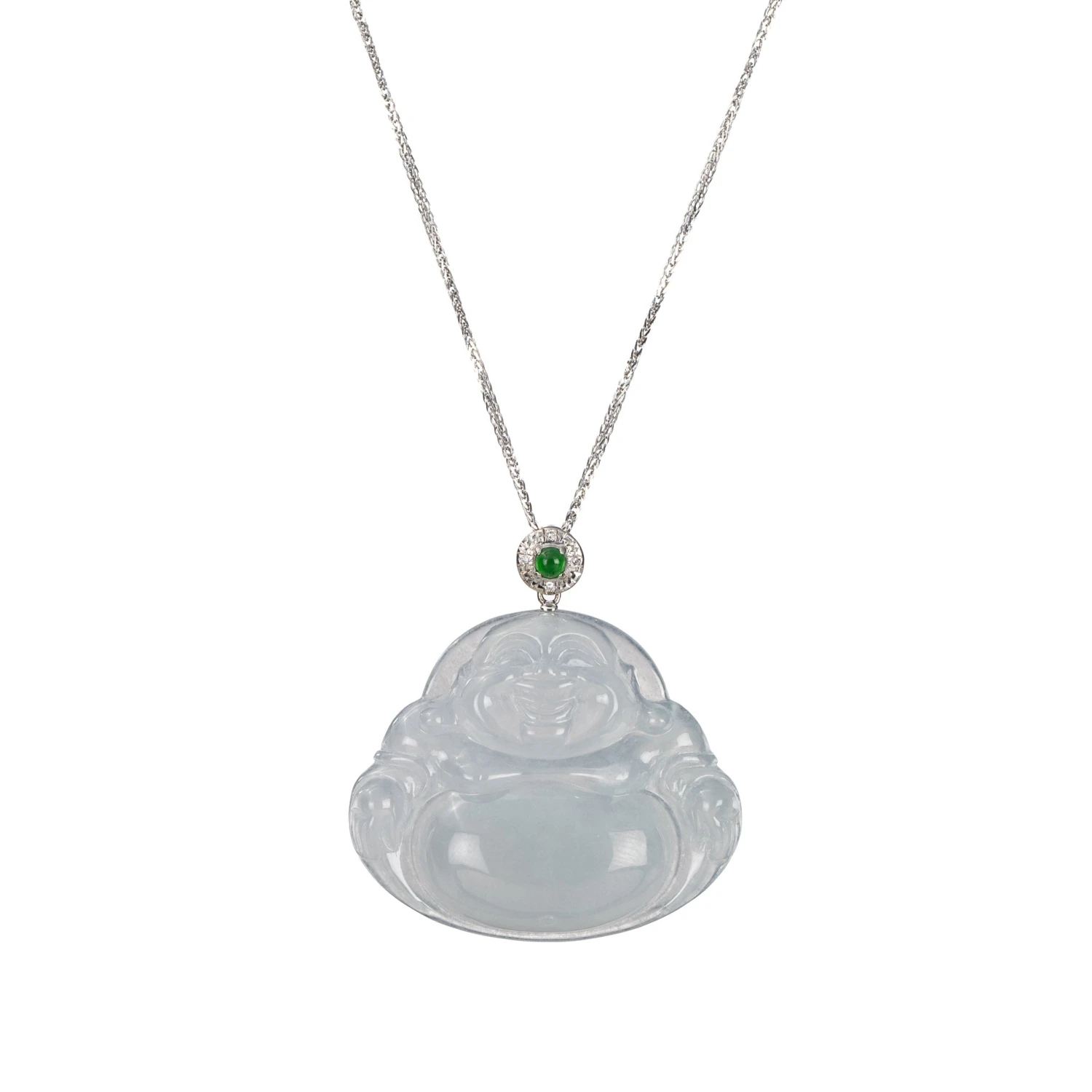 Icy Laughing Buddha Jadeite Jade Necklace - 18K White Gold 3 Icy Laughing Buddha Jadeite Jade Necklace - 18K White Gold
