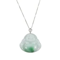 Laughing Buddha Jade Necklace In 18K White Gold & Diamonds