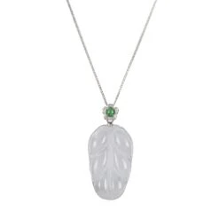 18K White Gold Leaf Jadeite Jade Necklace For Women