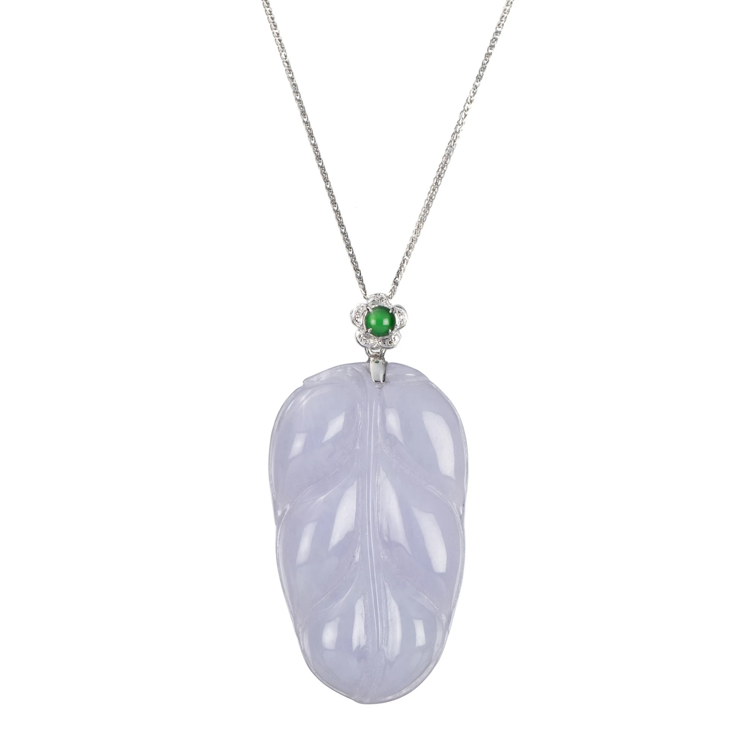 Purple Jade Leaf Pendant With Imperial Green Jade Stone 3 Purple Jade Leaf Pendant With Imperial Green Jade Stone
