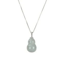 White Jadeite Jade Hulu Necklace With 18K White Gold