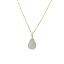 18K Yellow Gold Jadeite Jade Tear Drop Pendant
