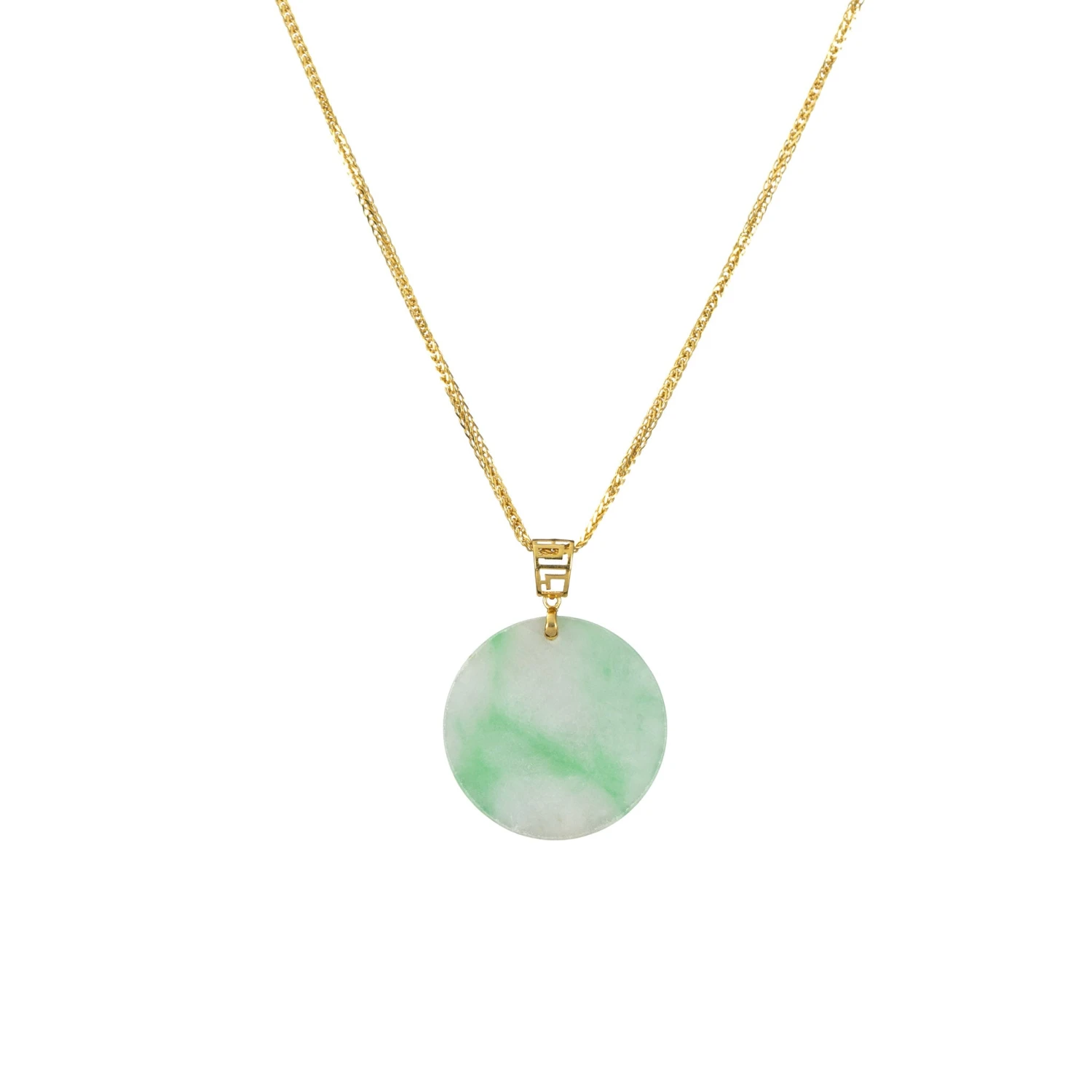 18K Yellow Gold Small Round Jade Pendant - Blossom 3 18K Yellow Gold Small Round Jade Pendant - Blossom