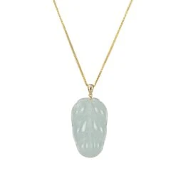 Translucent Jade Leaf Pendant With 18K Yellow Gold - Authentic Burmese Jadeite