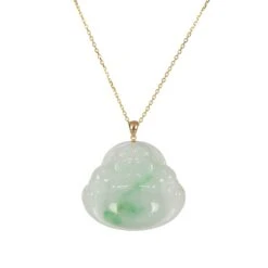Untreated Happy Buddha Burmese Jade Necklace - 18K Yellow Gold