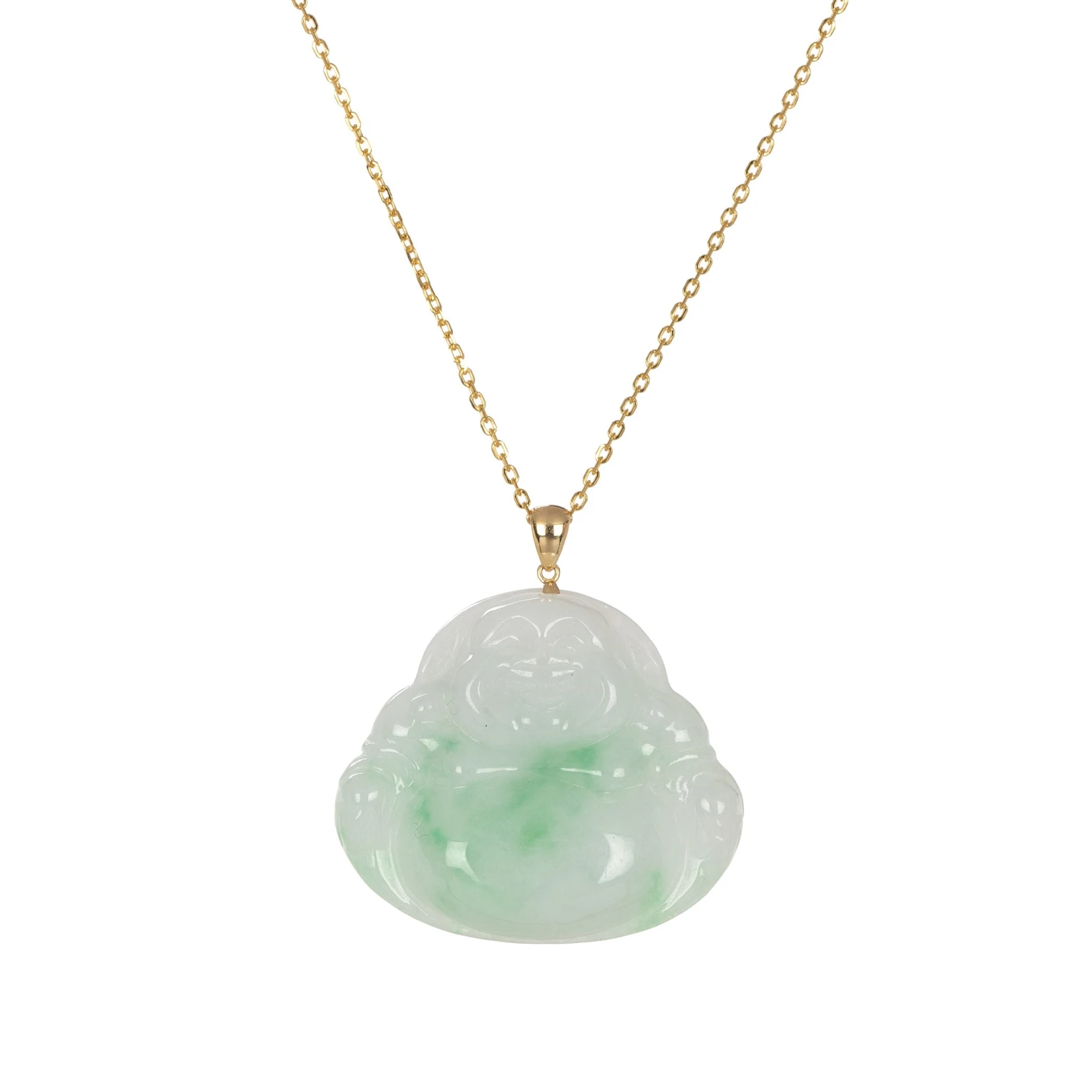 Untreated Happy Buddha Jade Necklace - 18K Yellow Gold 3 Untreated Happy Buddha Jade Necklace - 18K Yellow Gold