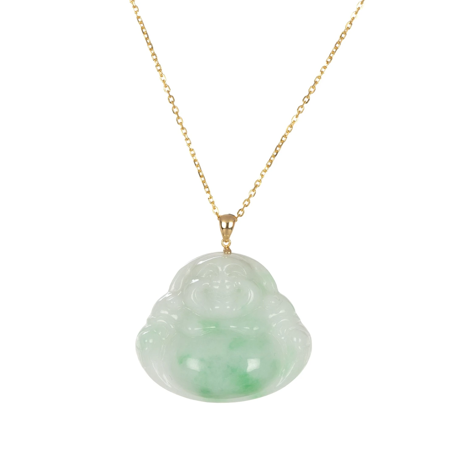 18K Happy Buddha Burmese Jade Pendant - 18K Yellow Gold 3 18K Happy Buddha Burmese Jade Pendant - 18K Yellow Gold