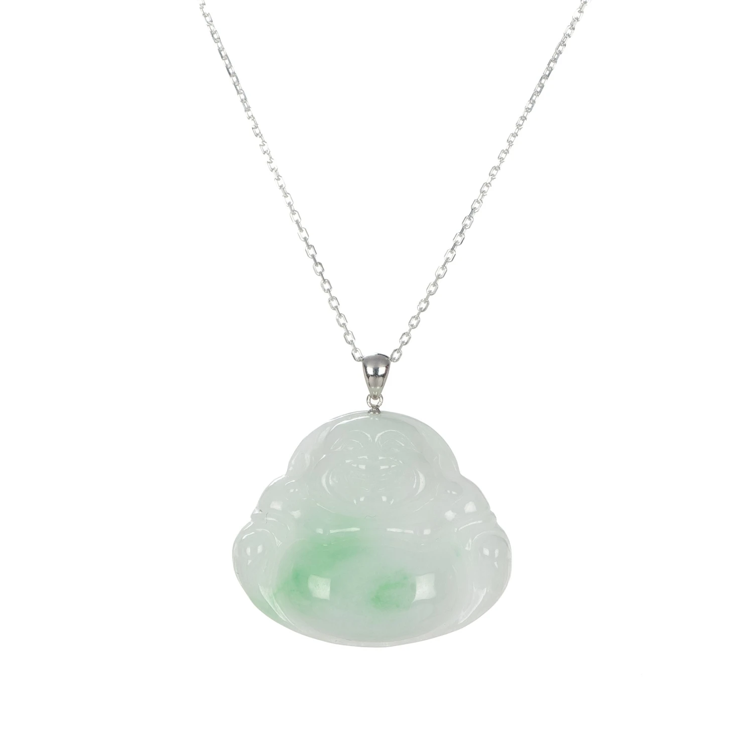 Grade A Lucky Buddha Jadeite Jade Pendant - 18K White Gold 3 Grade A Lucky Buddha Jadeite Jade Pendant - 18K White Gold