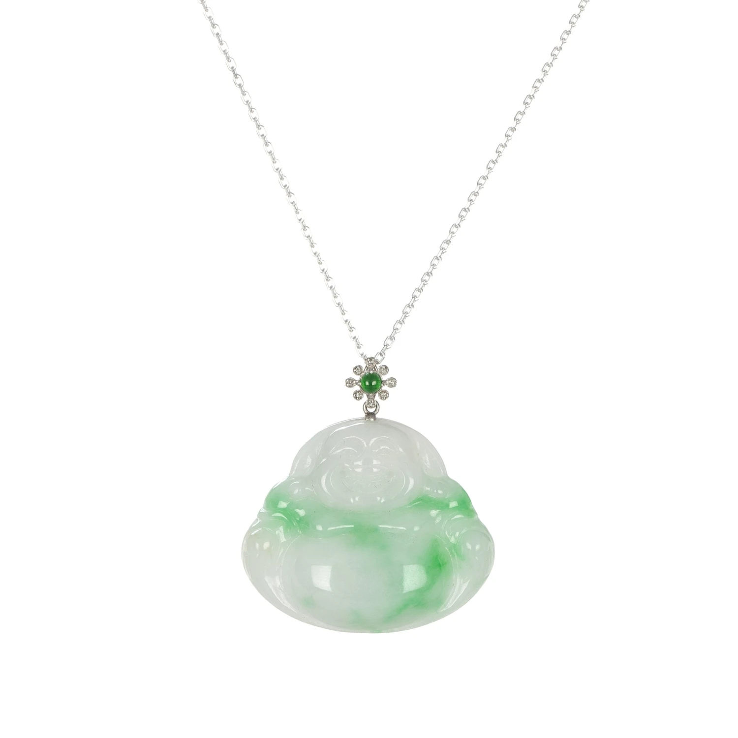 18K Lucky Buddha Burmese Jade Necklace - 18K White Gold 3 18K Lucky Buddha Burmese Jade Necklace - 18K White Gold
