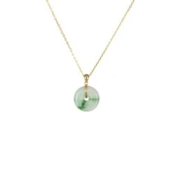 Untreated White With Green Pattern Jade Donut Necklace - Kandy Donut