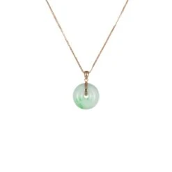 18K Pale Green With Apple Green Pattern Jade Necklace - Kandy Donut