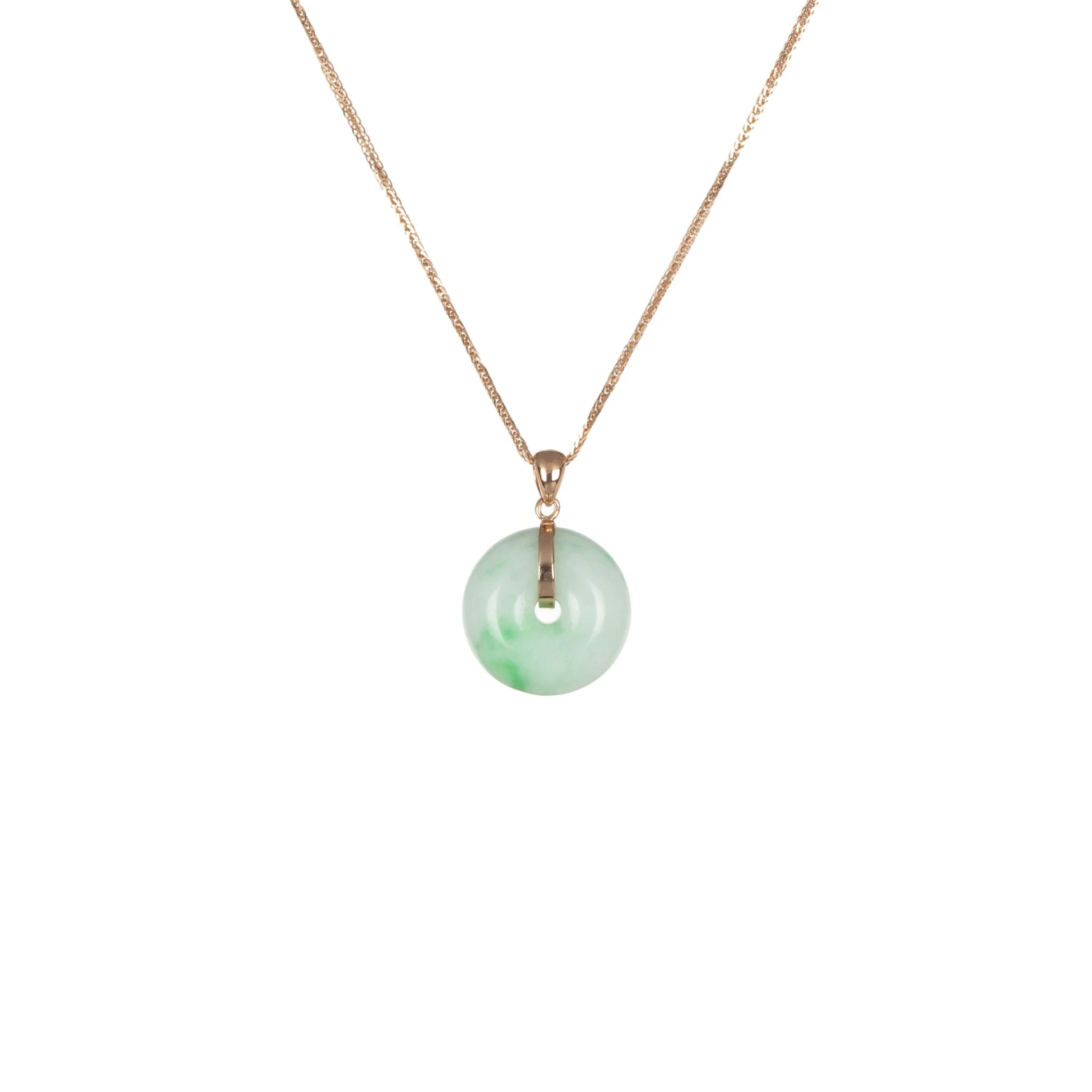 18K Pale Green With Apple Green Pattern Jade Necklace - Kandy Donut 3 18K Pale Green With Apple Green Pattern Jade Necklace - Kandy Donut