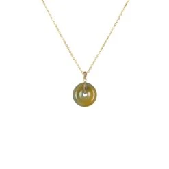18K Bluish Yellow Jade Disc Necklace - Kandy Disc
