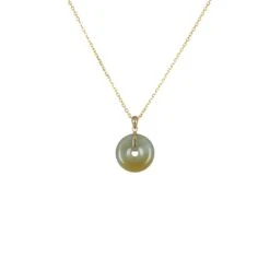 Natural Light Grey With Yellow Burmese Jade Necklace - Kandy Disc