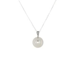 Natural White Jadeite Jade Pendant - Kandy Disc