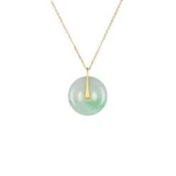 18K Yellow Gold Jade Disc Necklace
