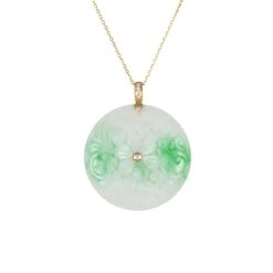 Carved Jade Disc Necklace With Diamonds
