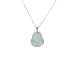 Sereniti Laughing Buddha Jadeite Jade Pendant - Moss In Snow