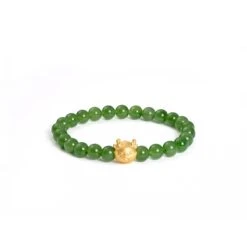 Emerald Baby Dragon Jade Bracelet With 999 Gold Charm