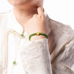 Jade Lotus Bracelet With 24K Pure Gold -Jayde Jewelry Outlet Green Jade Bracelet 24K Lotus 81030026