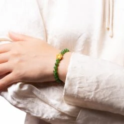 Jade Lotus Bracelet With 24K Pure Gold -Jayde Jewelry Outlet Green Jade Bracelet 24K Lotus 81030026 3