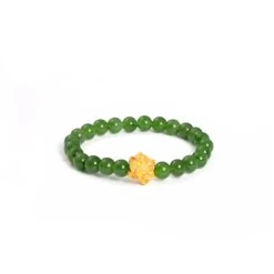 Jade Lotus Bracelet With 24K Pure Gold -Jayde Jewelry Outlet Green Jade Bracelet 24K Lotus 81030026 5